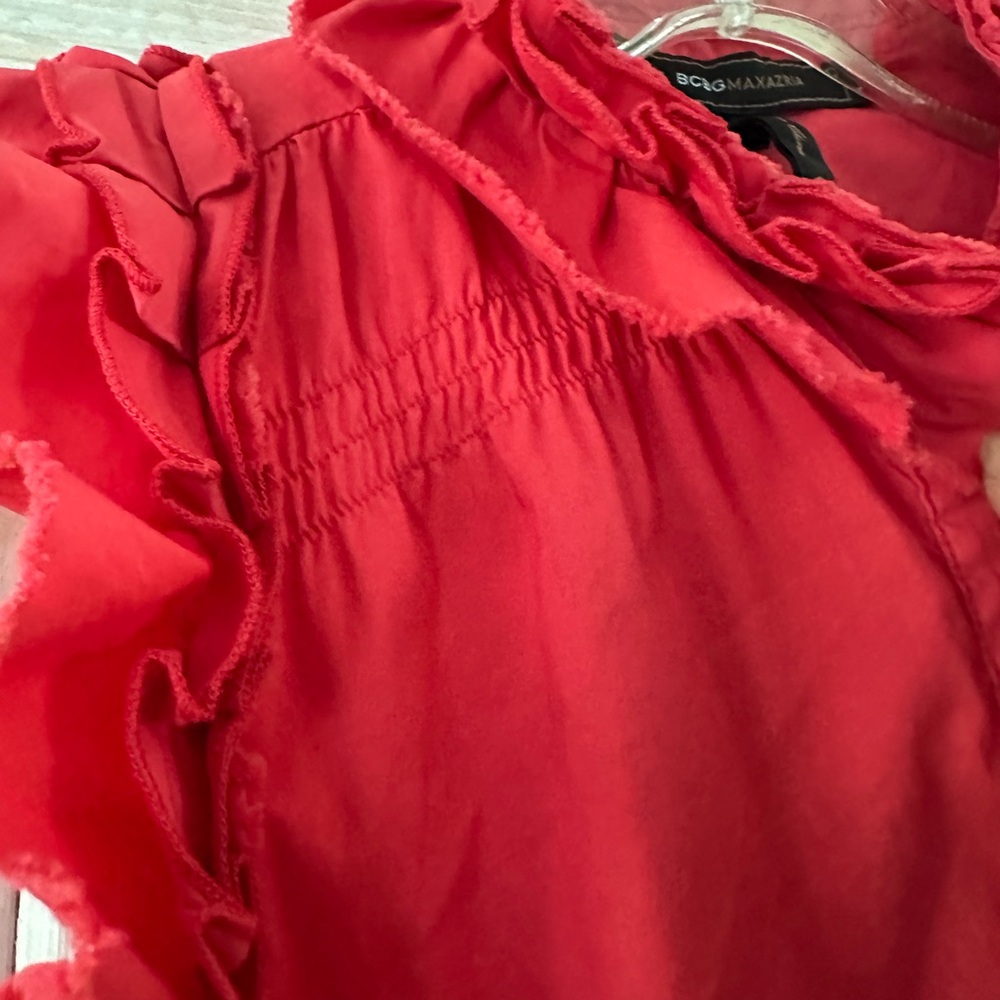BCBGMaxAzria Red Ruffle Sleeveless Button Front Top - Picture 5 of 6